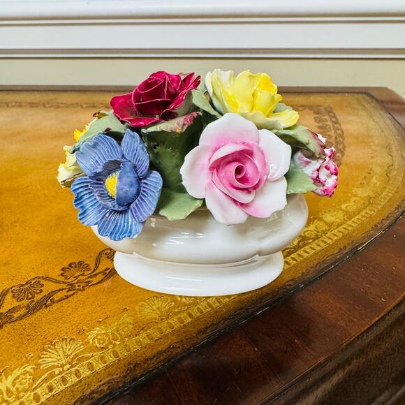 Aynsley England Fine Bone China Colorful Flower Basket Hand Molded & Painted - Picture 1 of 7